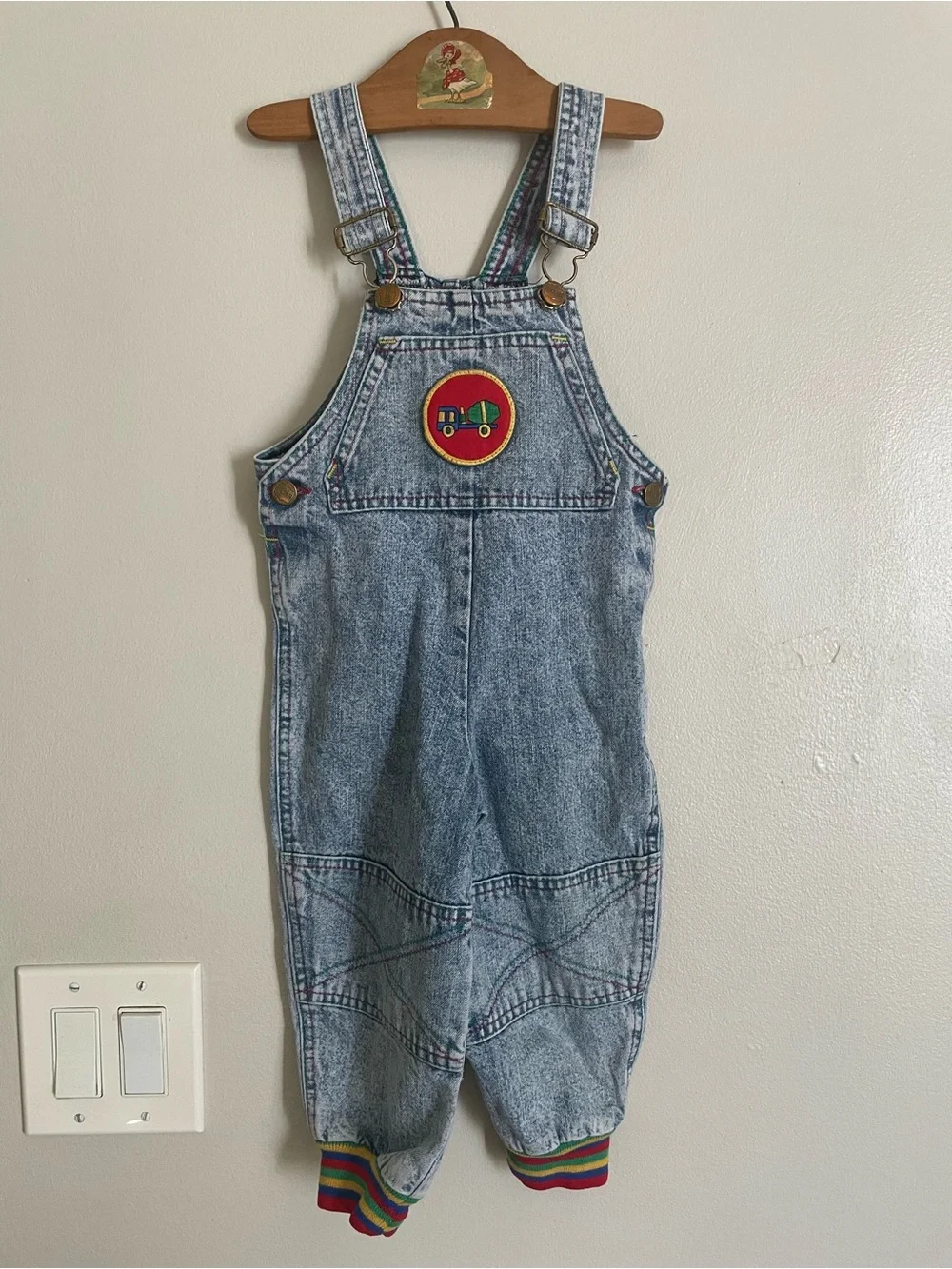 Vintage 90s Big Smith Acid Wash Denim Bubble Romper Overalls 2T Stripped Cuffs